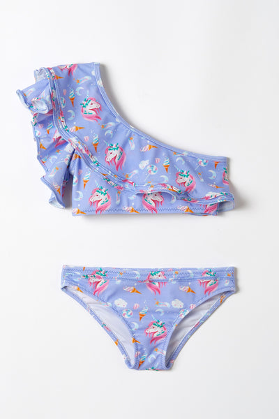 Unicorn in Wonderland Mor Tek Omuz Bikini