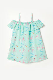 Ballerina in Space Green Frilly Beach Dress