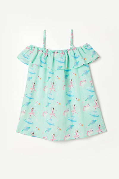 Ballerina in Space Green Frilly Beach Dress