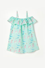 Ballerina in Space Green Frilly Beach Dress