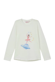 Ballerina in Space Ruffle Long Sleeve T-shirt