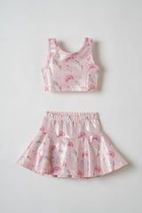 Rainbows and Unicorns Pink Cropped Top & Short Skirt Set