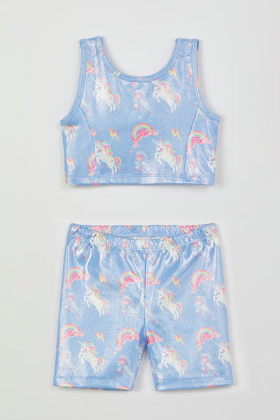 Rainbows and Unicorns Cropped Top & Shorts Set