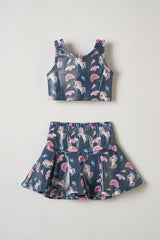 Rainbows and Unicorns Navy Blue Cropped Top & Short Skirt Set